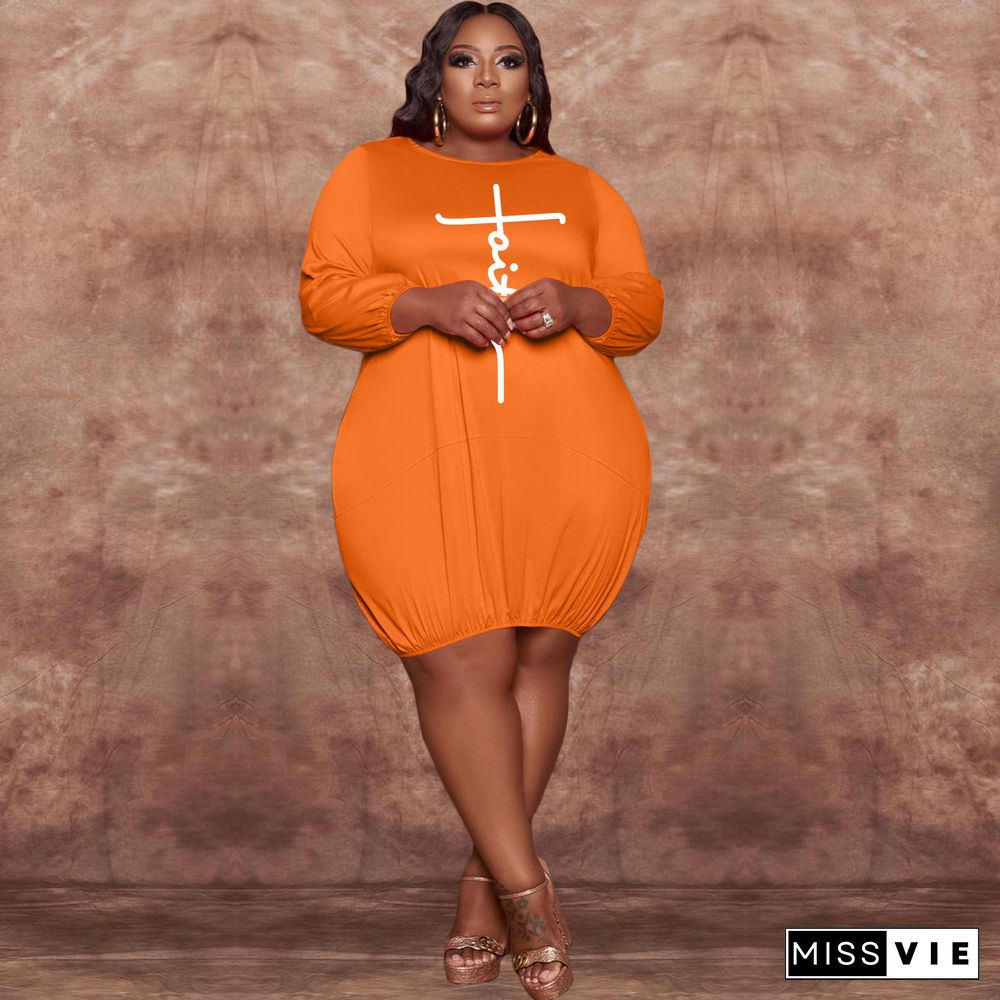 Plus Size Long Sleeve O Neck Loose Midi Dress