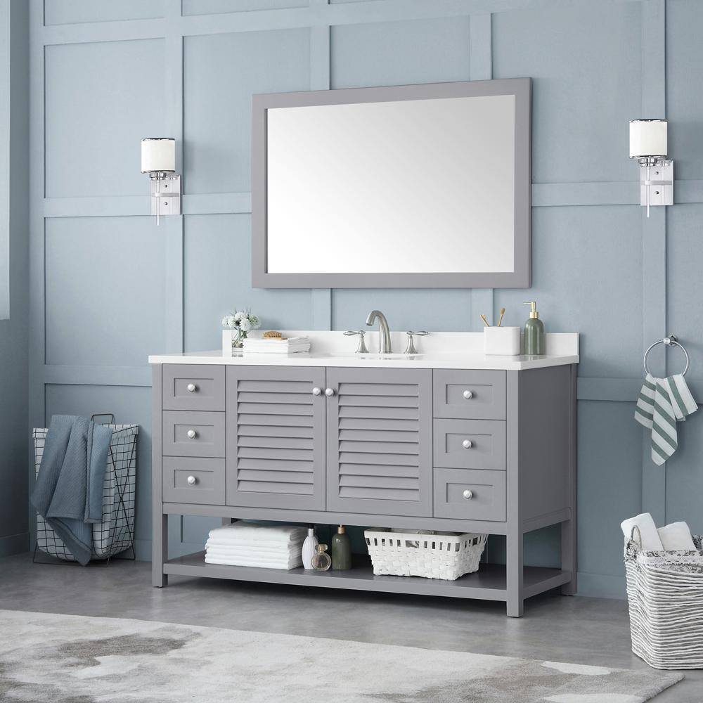 Home Decorators Collection Grace 46.00 in. W x 30.00 in. H Framed Rectangular Bathroom Vanity Mirror in Pebble Grey Grace MR-PG