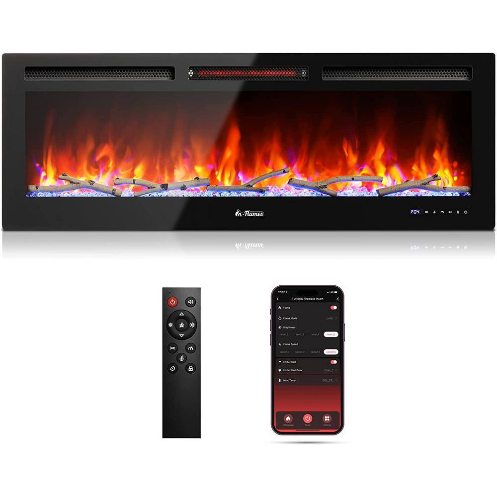 TURBRO 50 in. WiFi Electric Radiant Fireplace with Crackling Sound 1500-Watt Infrared Quartz Heater App  Voice Control INF50W-3D