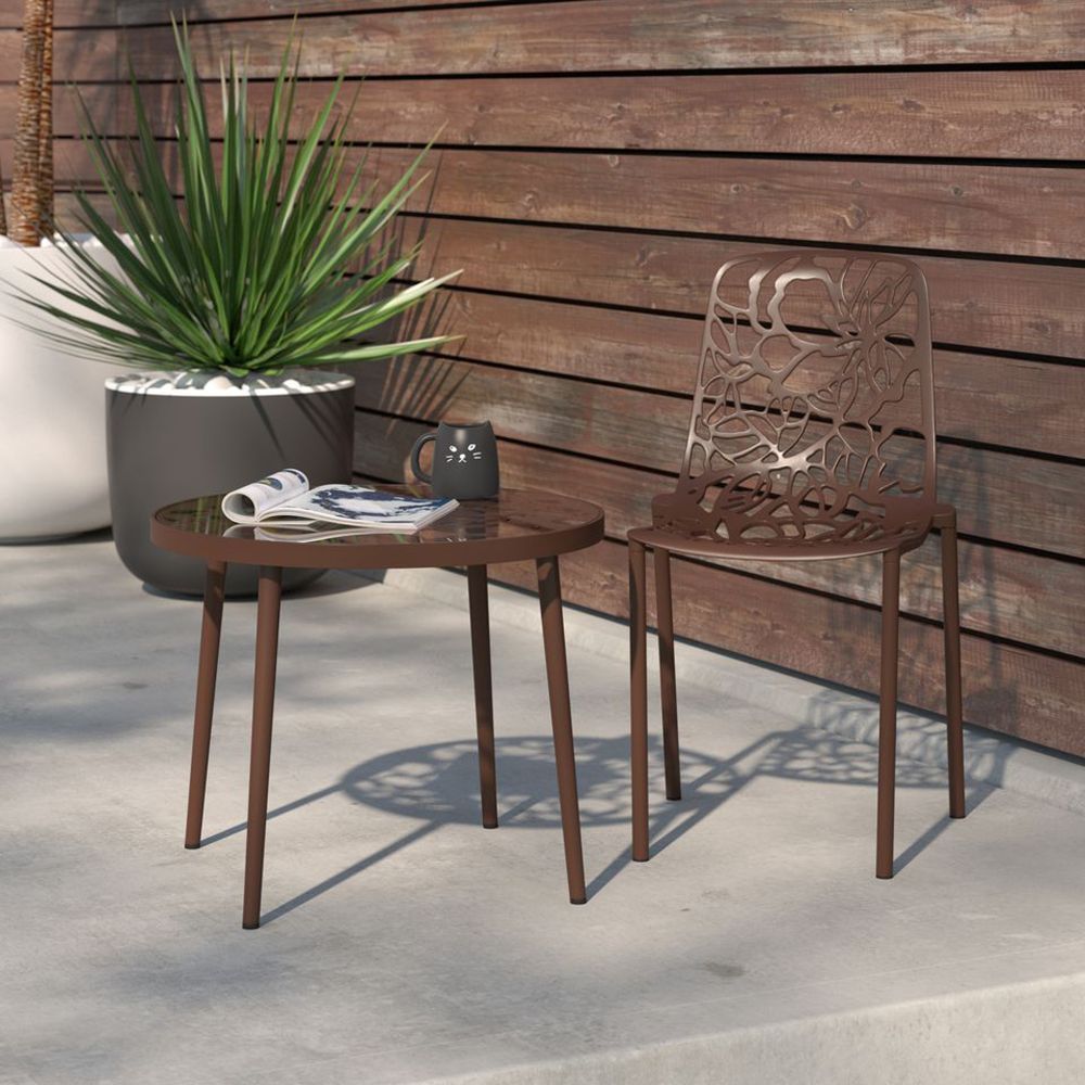 LeisureMod Modern Devon Aluminum Outdoor Accent Chair - Brown