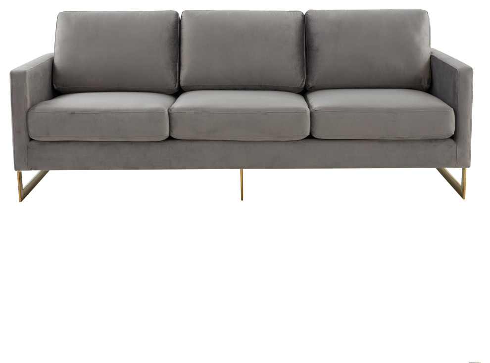 Modern Mid Century Upholstered Velvet Sofa  Gold Frame  Light Grey  LA83LGR   Contemporary   Sofas   by Timeout PRO  Houzz