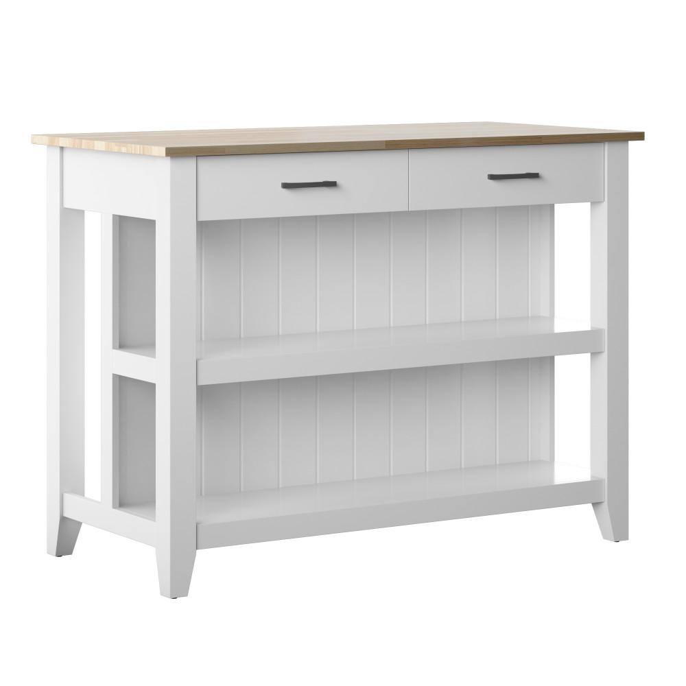 Twin Star Home White Kitchen Island with Open Shelves KI10890-TPT85