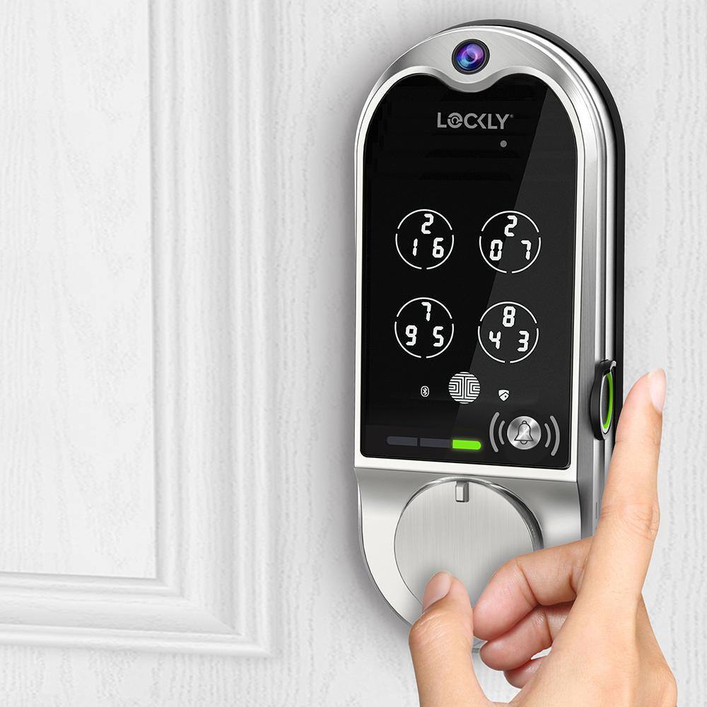 Lockly Vision Satin Nickel Smart Wifi Fingerprint Deadbolt with Video Doorbell PGD798SN