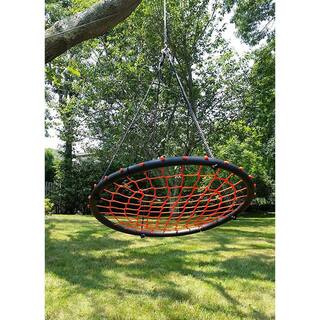 SWINGING MONKEY PRODUCTS Giant 40 in. Spider Web Fabric Outdoor Tree Saucer Swing Orange SWG-ORG-100