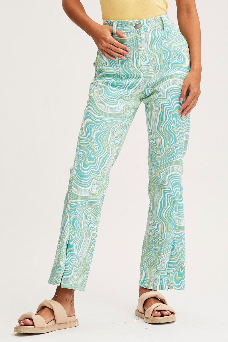 Print Wide Leg Pants High Rise