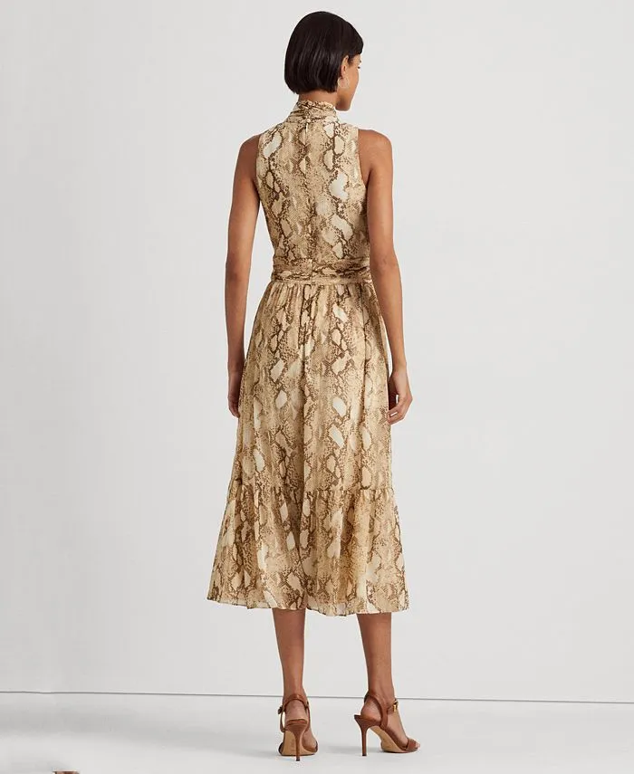 Women's Snakeskin-Print Georgette Tie-Neck Dress