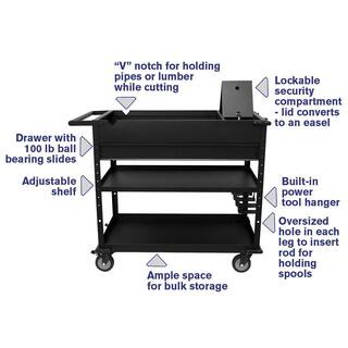 Montezuma 40 in. Steel Tool Cart with Power Tool Holder and Power Strip MUC4039B