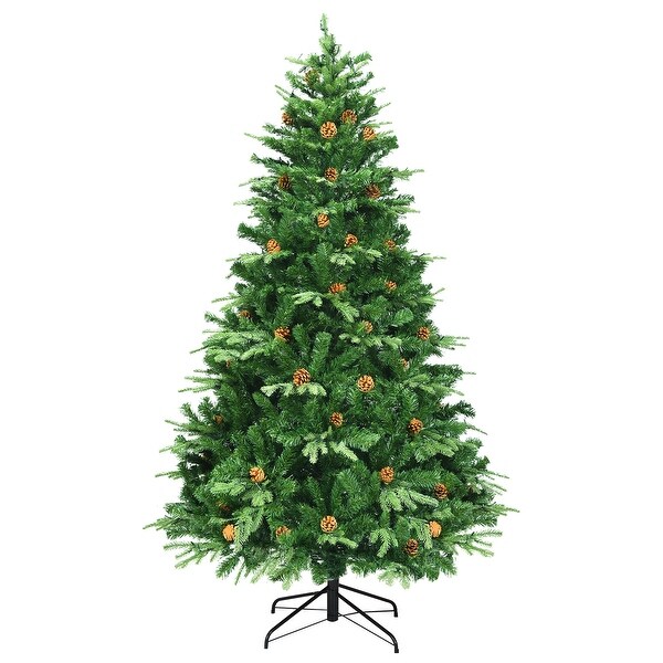 7 Feet Artificial Christmas Tree with LED Lights and Pine Cones