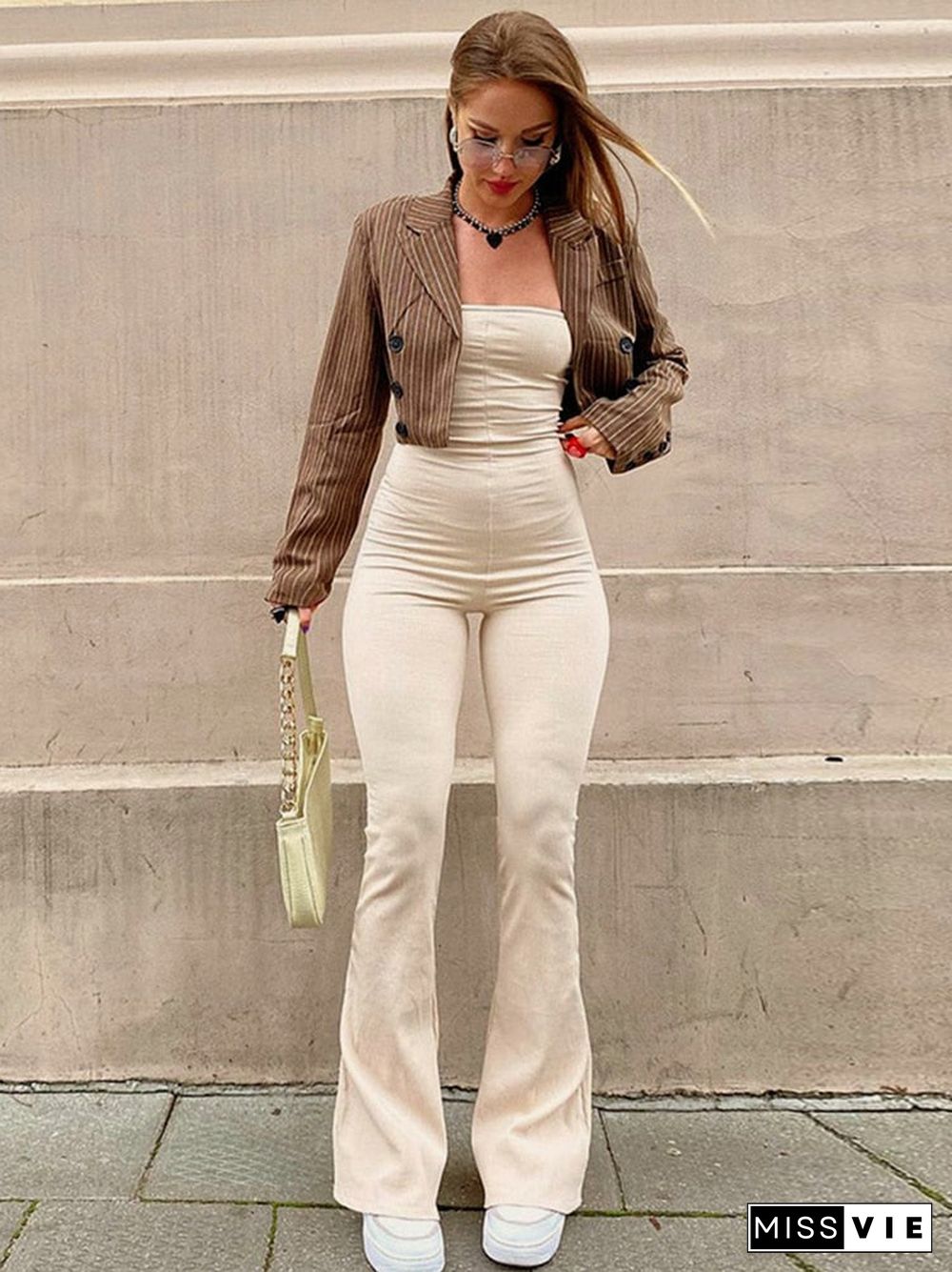 Bandage Sexy Backless Elegant Strapless Jumpsuits Women Club Party Flare Pants Rompers One Piece Outfits Overalls