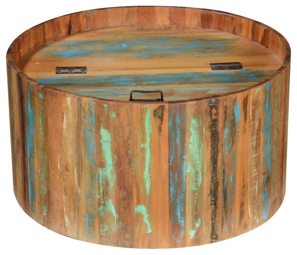 Arkport Reclaimed Wood Storage Round Coffee Table   Farmhouse   Coffee Tables   by Sierra Living Concepts Inc  Houzz