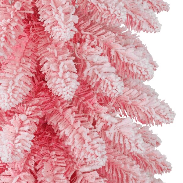 Puleo International 6 ft. PreLit Flocked Pink Artificial Alpine Pencil Tree