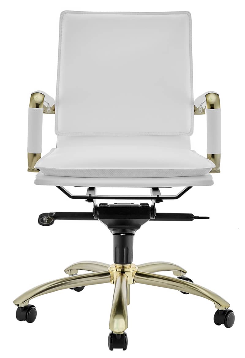 Euro Style Gunar White/Matte Brushed Gold Pro Low Back Office Chair