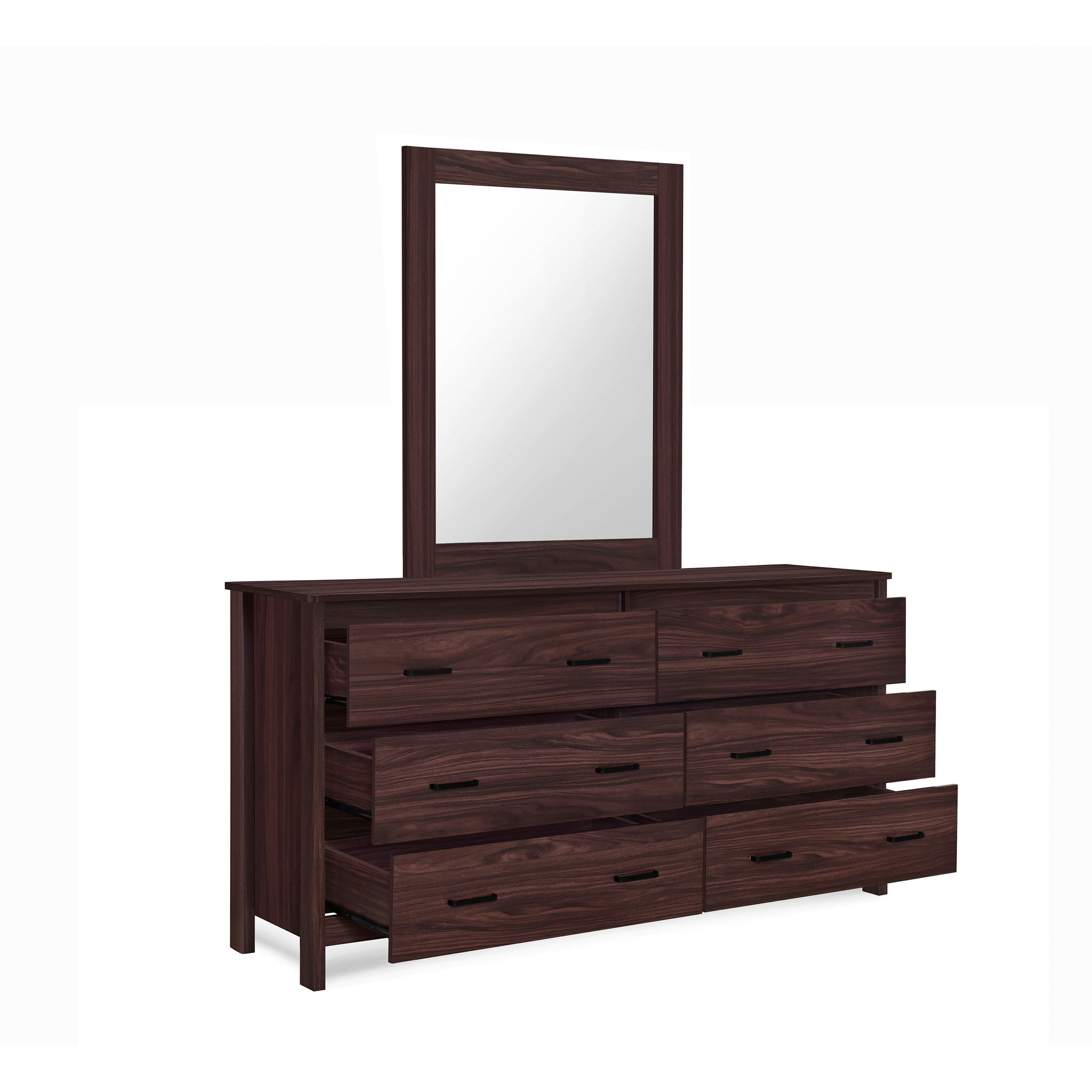 Titeca Contemporary 6 Drawer Vanity Dresser with Rectangular Mirror