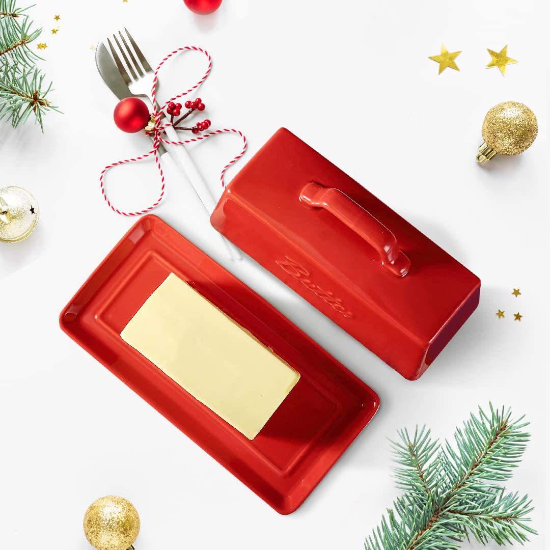 Bruntmor | Christmas Dinner Serving Elegant Ceramic Butter Dish With Lid