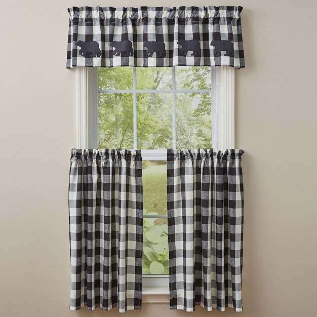 Park Designs Buffalo Check Bear Applique Valance 14 quot l Black amp Cream