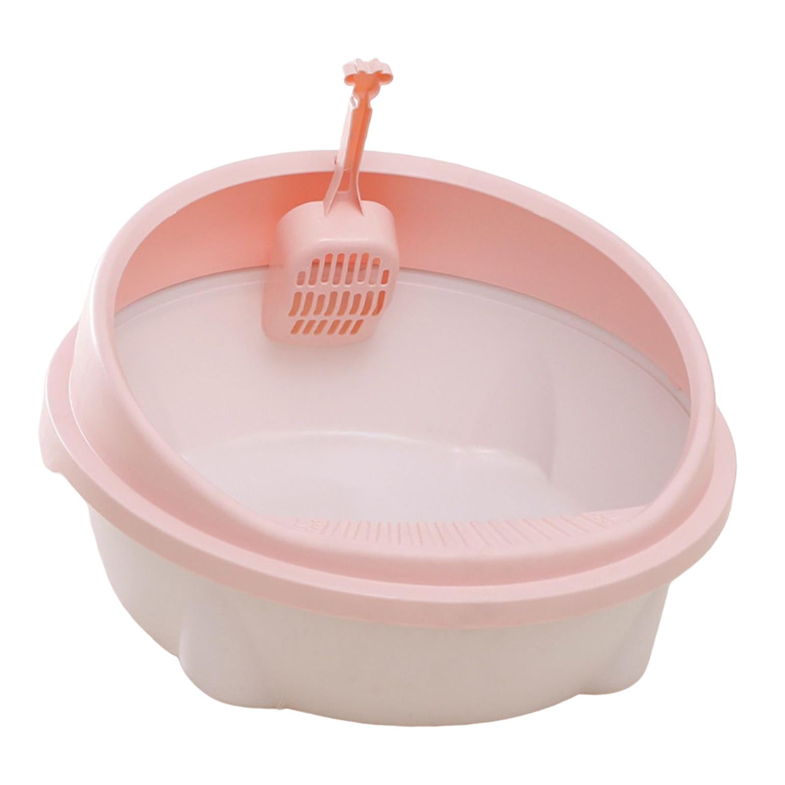 Cat Litter Box Durable with High Side Privacy Walls Cat Sandbox Semi Enclosed Bedpan Pet Litter Tray Kitty Litter Pan for Small Animals Cats pink