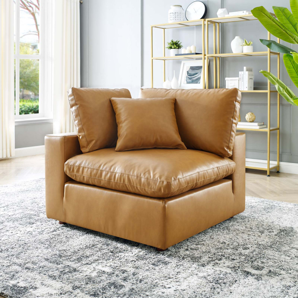 Commix Down Filled Overstuffed Vegan Leather Corner Chair   Contemporary   Armchairs And Accent Chairs   by ShopFreely  Houzz