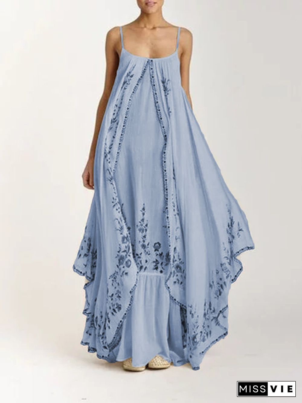 Bohemian Embroidered Suspender Maxi Dress for Women