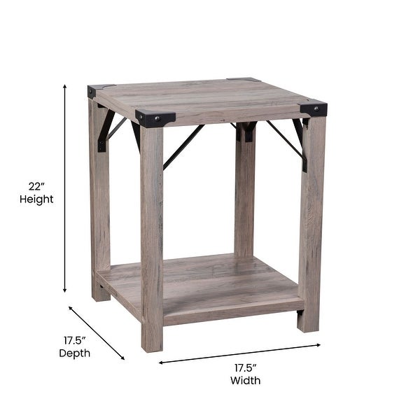 2-Tier Side Table with Metal Side Braces and Corner Caps