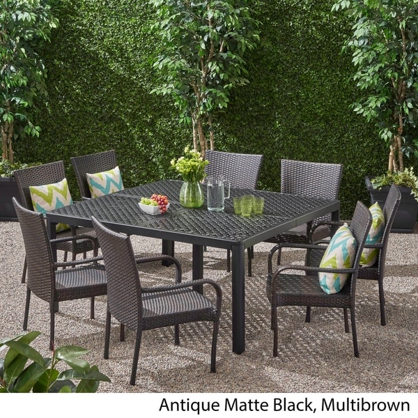 Bullpond Aluminum/ Brown Wicker 9piece Outdoor Dining Set by Christopher Knight Home