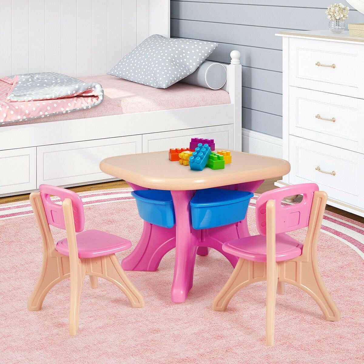 Plastic Children Kids Table & Chair Set 3-Piece Play Furniture In/Outdoor