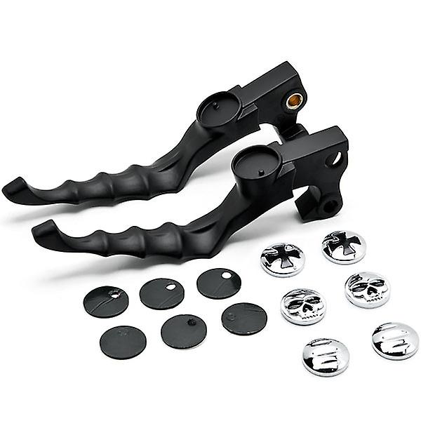 Black Hand Levers Skull Cross Grooved Emblems Compatible with Harley Davidson Sportster 1200 Roadster 2004-2008