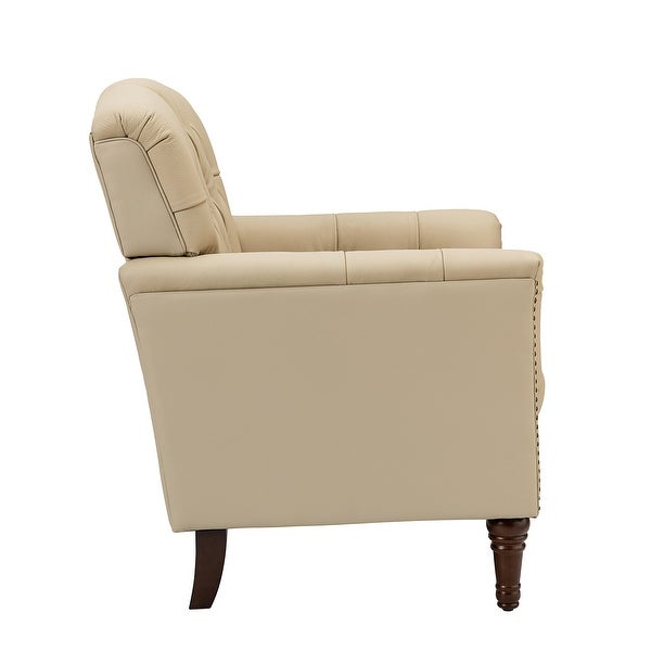 Wemer Transitional Genuine Leather Armchair with Button Tufted Back by HULALA HOME