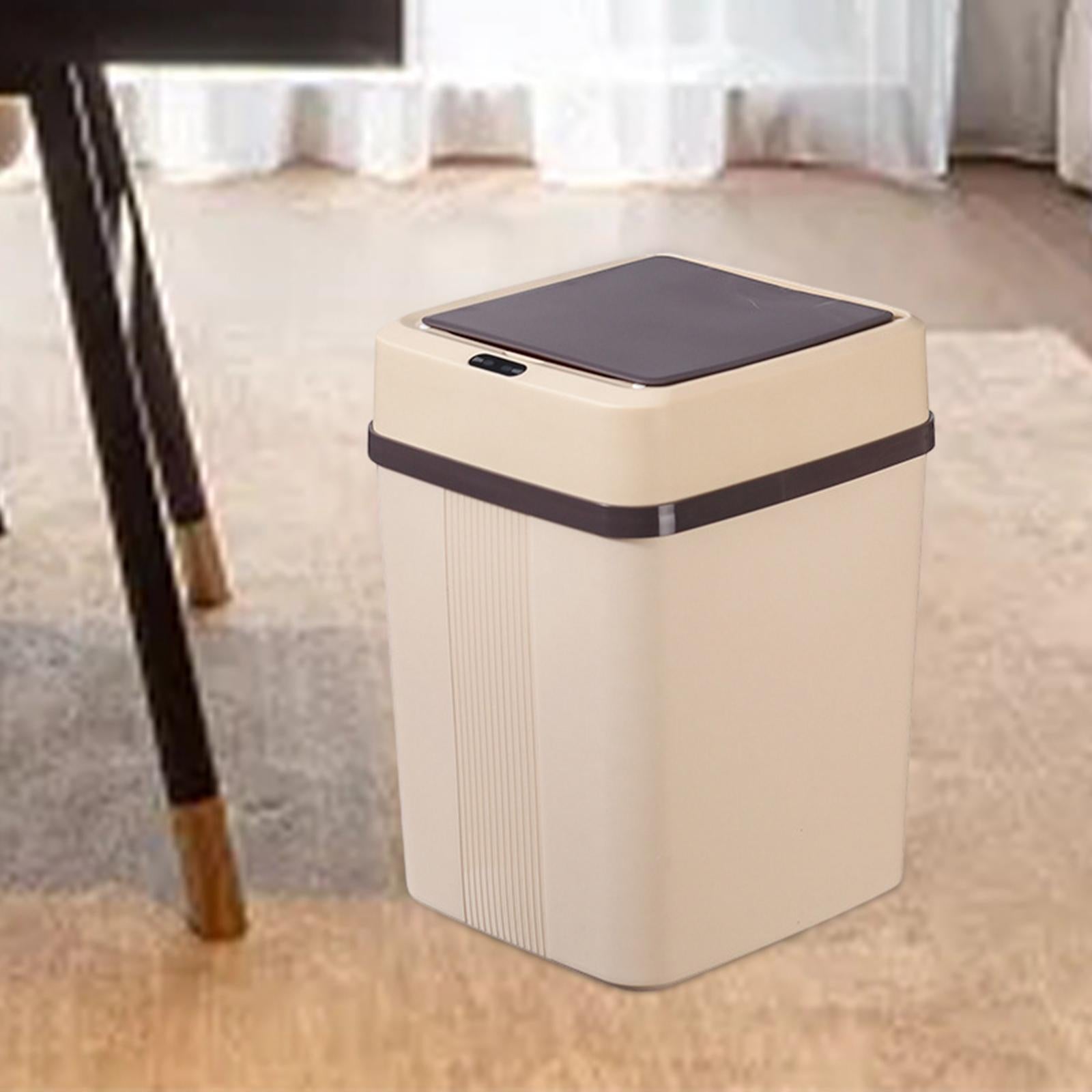 Automatic Trash Can Waterproof Battery Operated Touchless Trash Bin Waste Basket for Bedroom Toilet Bathroom Office - Khaki