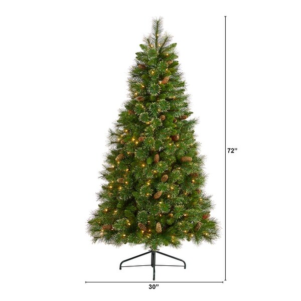 6' Golden Tip Washington Pine Artificial Christmas Tree with 250 Clear Lights，Pine Cones and 750 Bendable Branches