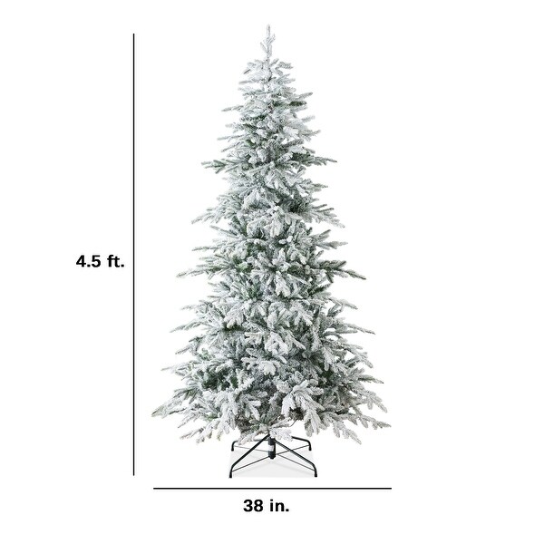 PreLit Flocked Artificial Noble Fir Christmas Tree w/ Metal Stand