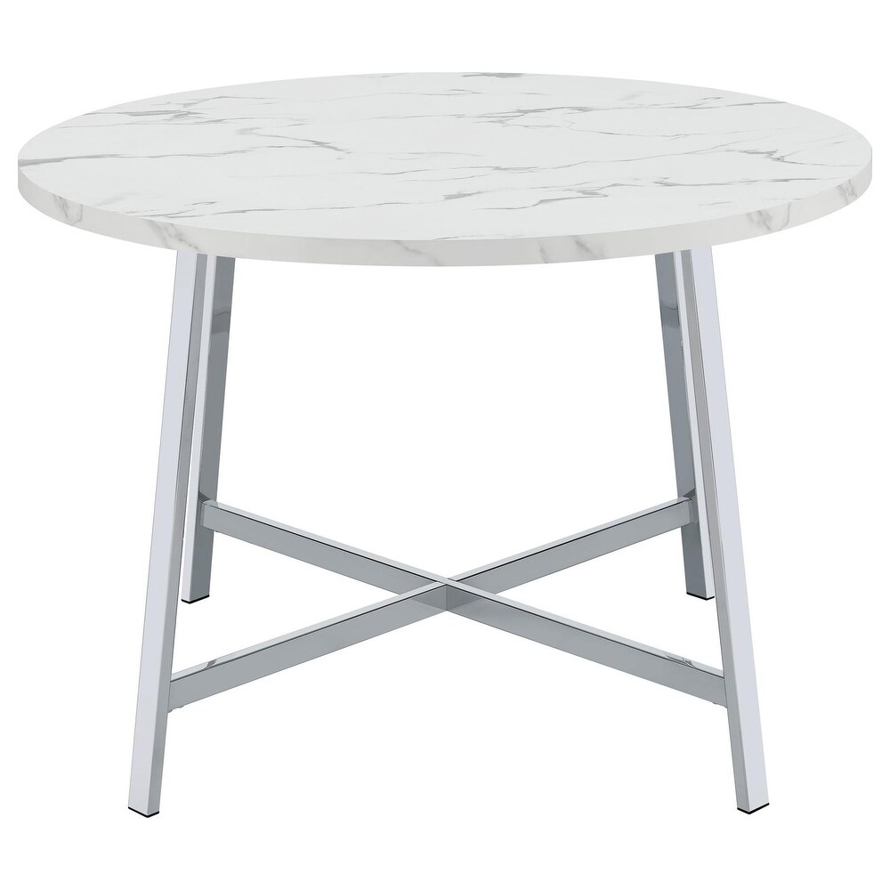 Coaster Furniture Alcott Round Faux Carrara Marble Top Dining Table