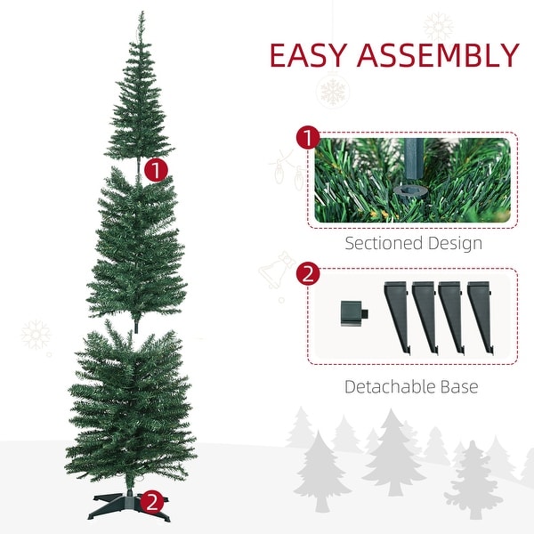 HOMCOM 7ft Tall PreLit Slim Noble Fir Artificial Christmas Tree with Realistic Branches，200 Warm White LED Lights，Green