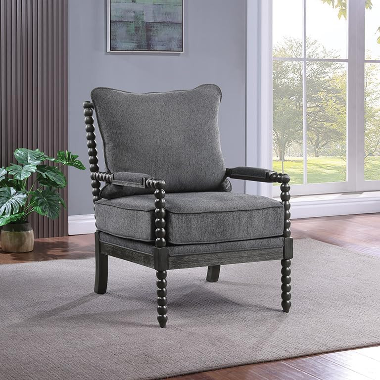 Traditional Accent Chair  Spindle Wooden Frame  ampCushioned Arms   Traditional   Armchairs And Accent Chairs   by Decor Love  Houzz