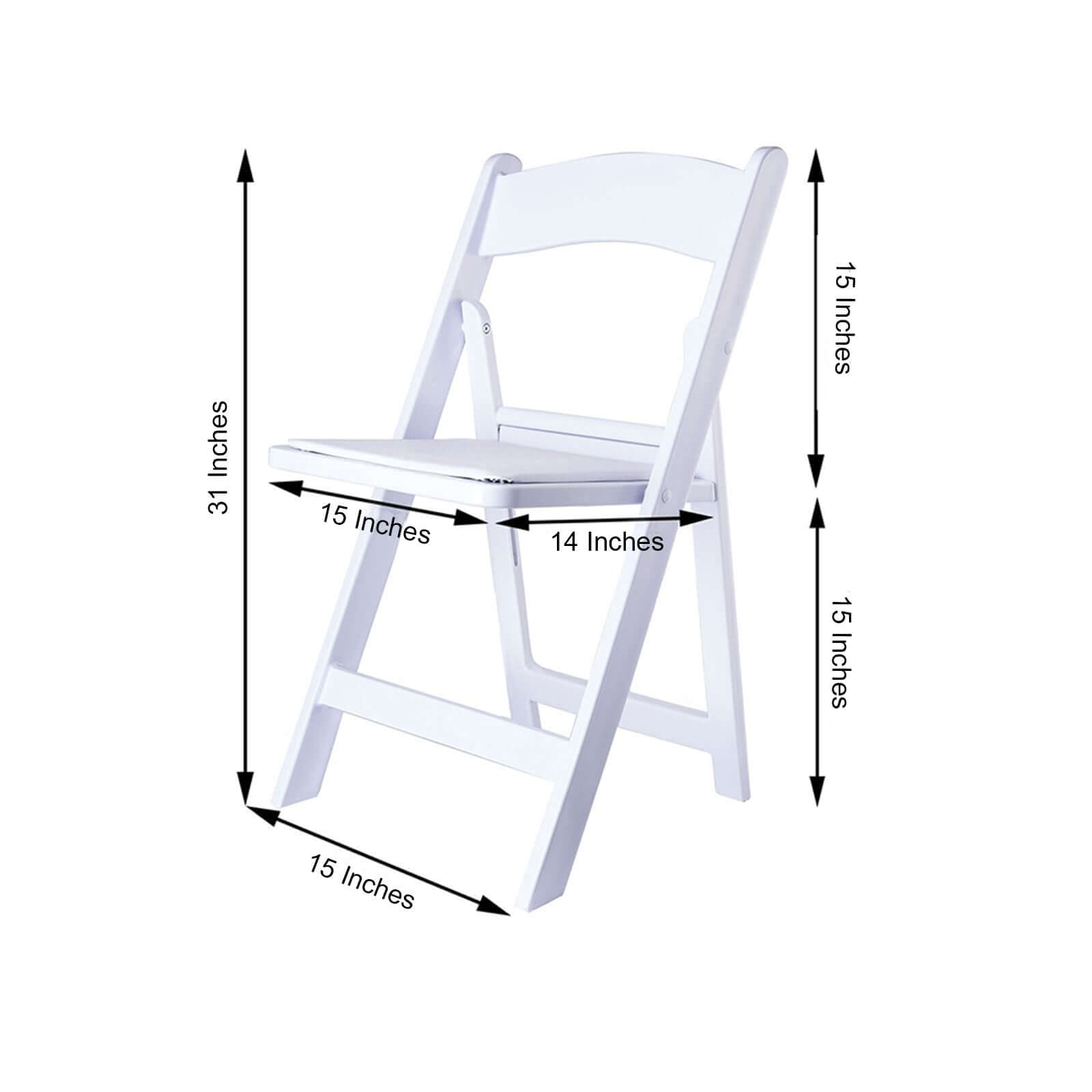 White Resin Folding Chair With Vinyl Padded Seat For Weddings, Indoor or Outdoor Events