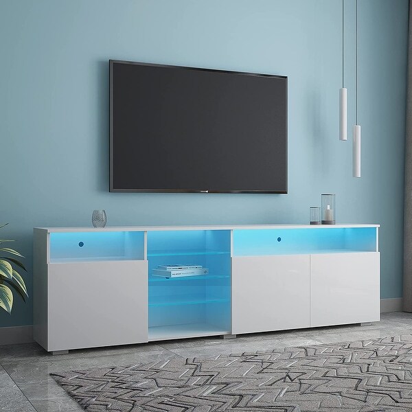 Merax TV Stand with 16 LED Lights and Storage Cabinet， Entertainment Center for Up to 90 Inch TV