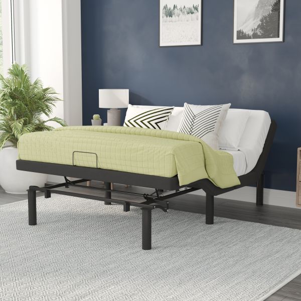 Selene Adjustable Upholstered Bed Base with Wireless Remote， Three Leg Heights， and Independent Head/Foot Incline-Queen - Black