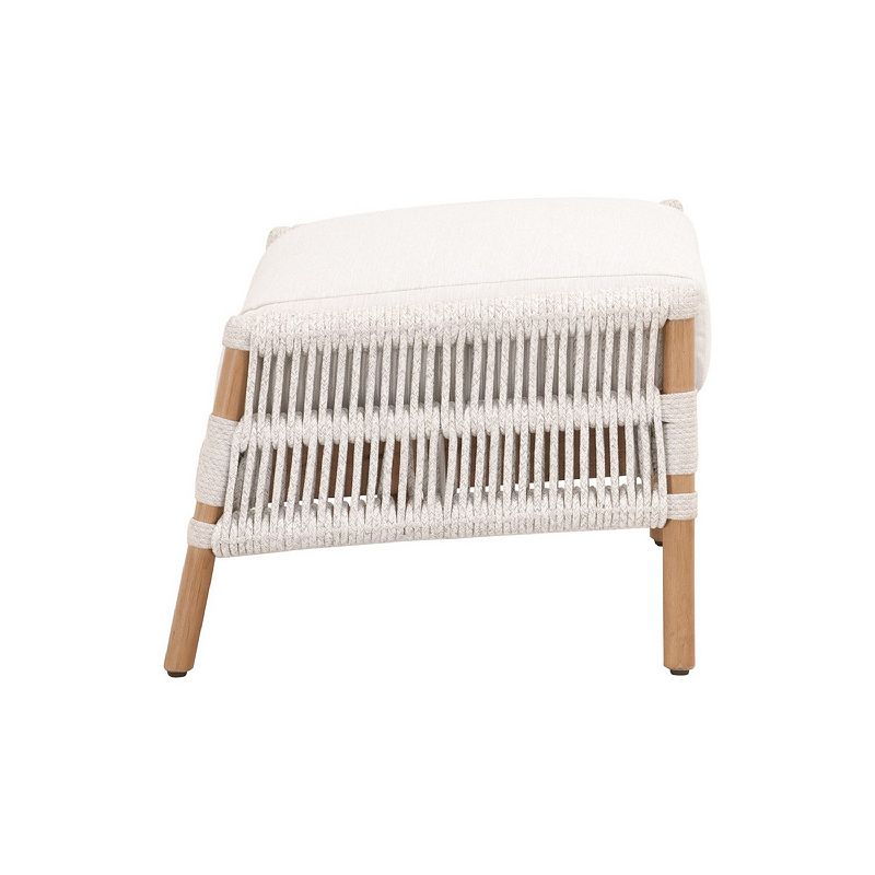 Foot Stool with Woven Design and Rattan Frame， White