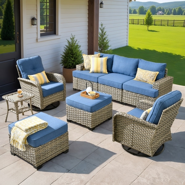 XIZZI 8piece Outdoor Grey Wicker Furniture Conversation Set