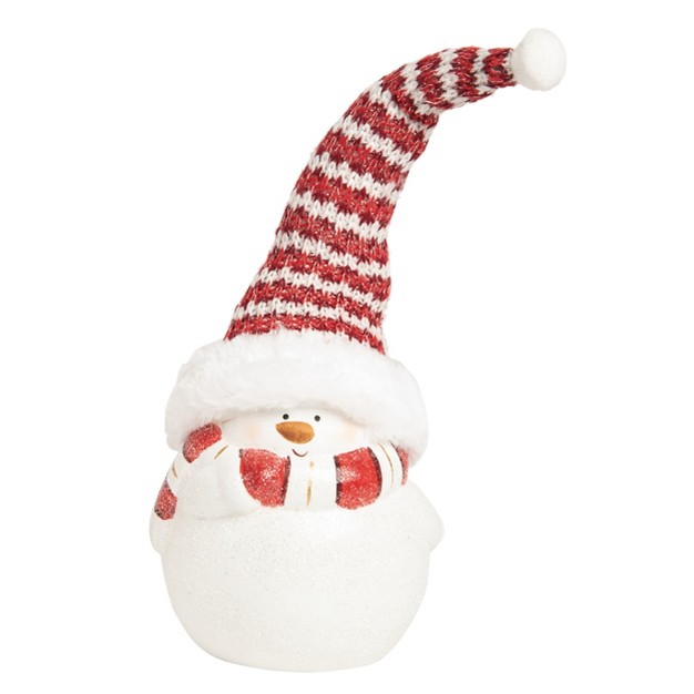 Transpac Resin 12 25 In Multicolored Christmas Short Snowman With Knit Hat Figurine