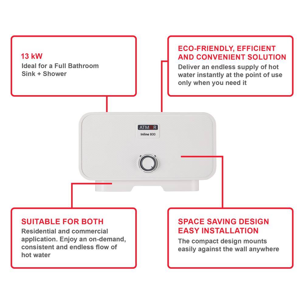 ATMOR 13 kW240V 2.25 GPM Residential Electric Tankless Water Heater with PRD Ideal for a Full Bathroom (2-Pack) AT-13WH-HD2PK