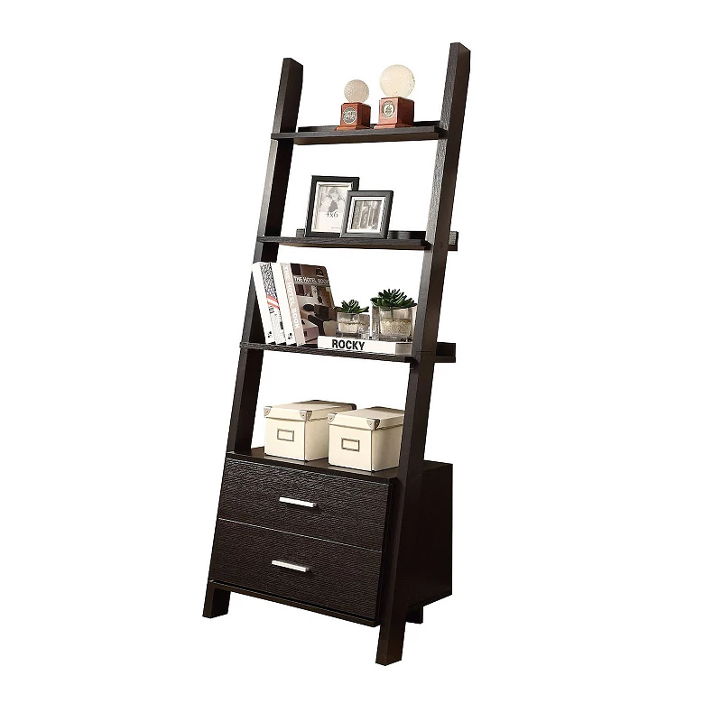 96 Cappuccino Brown Contemporary 4 Shelves Rectangular Ladder Bookcase