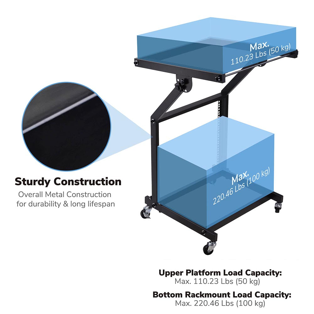 Yescom 19in 9U Space Rolling Audio Mixer Stand Cart Rack Mount