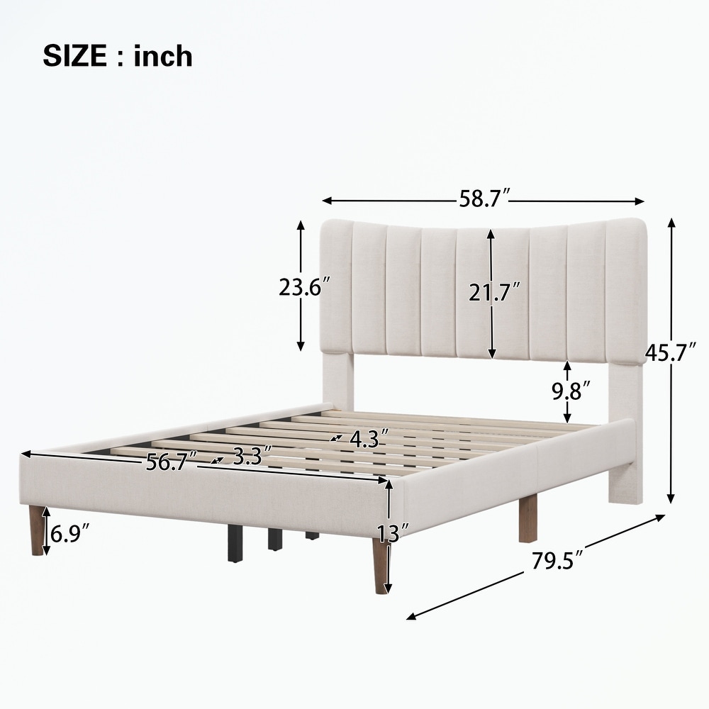 Full Platform Bed Frame with Vertical Channel Tufted Headboard