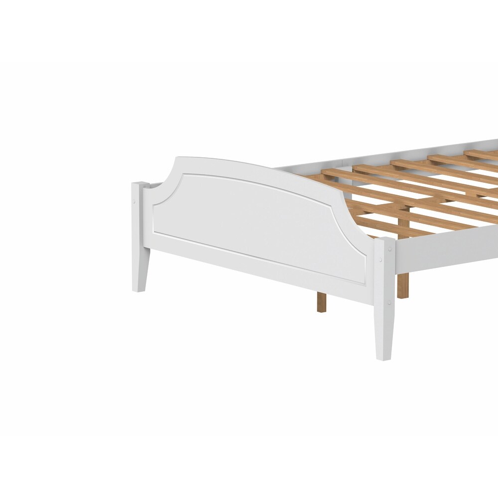 Roman Style Solid Wooden Bed Frame: White Finish  No Box Spring Required