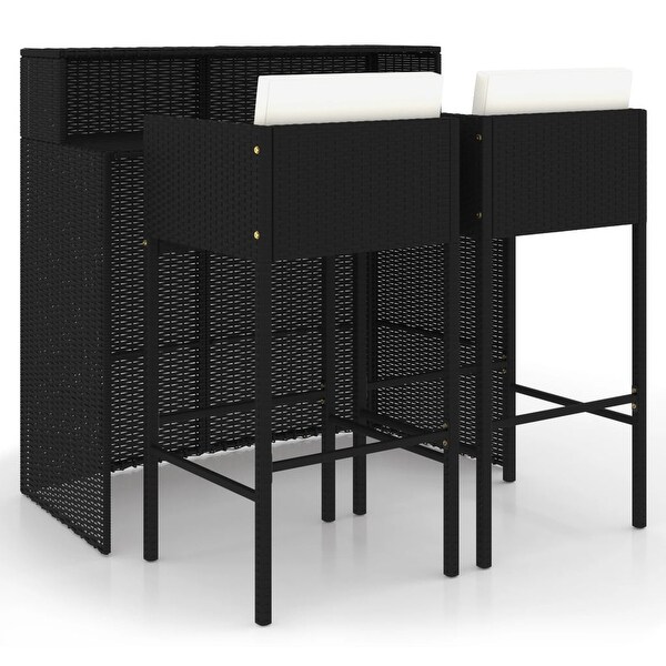 3 Piece Patio Bar Set with Cushions Poly Rattan Black - Overstock - 36041825