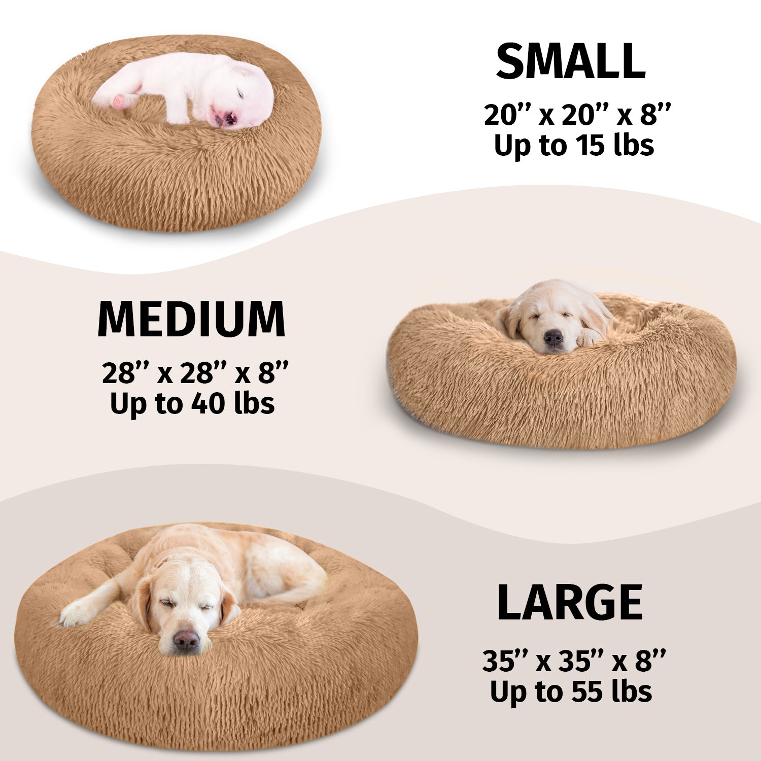 PETORO Dog Bed, Cat Bed, Pet Bed, Anti-Anxiety Machine Washable Donut Bed, Brown, Small