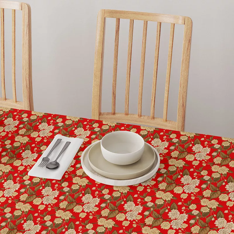 Square Tablecloth， 100% Polyester， 60x60， Golden Floral Blossom