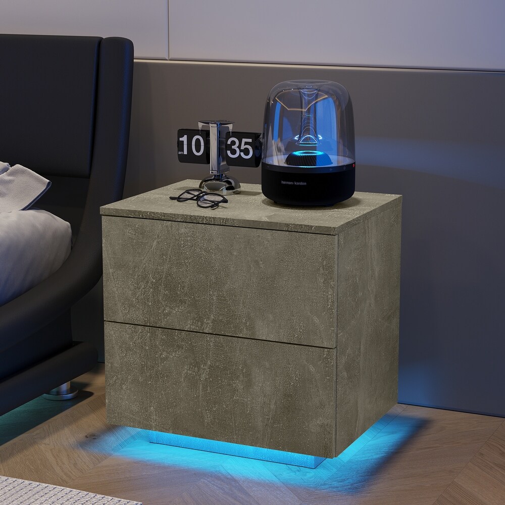 Nightstands LED Side Tables Bedroom  Modern End Tables with 2 Drawers