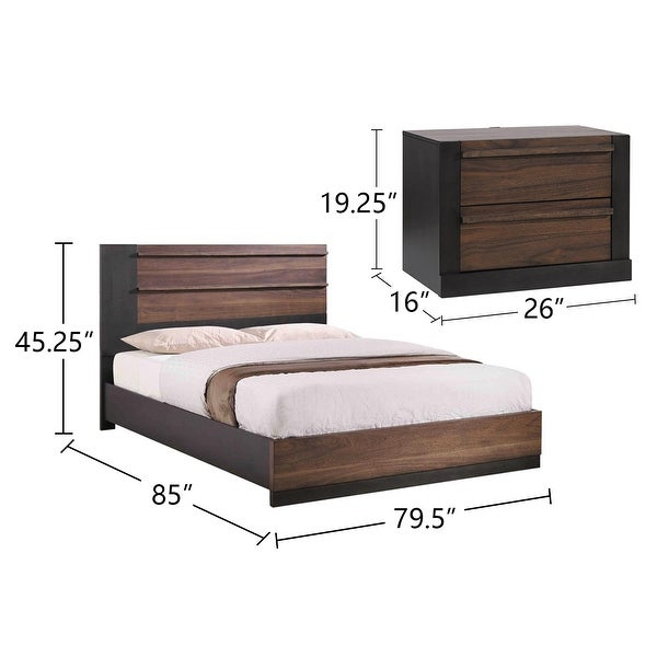 Wood Eastern King Bedroom Set in Black and Walnut - - 36135789