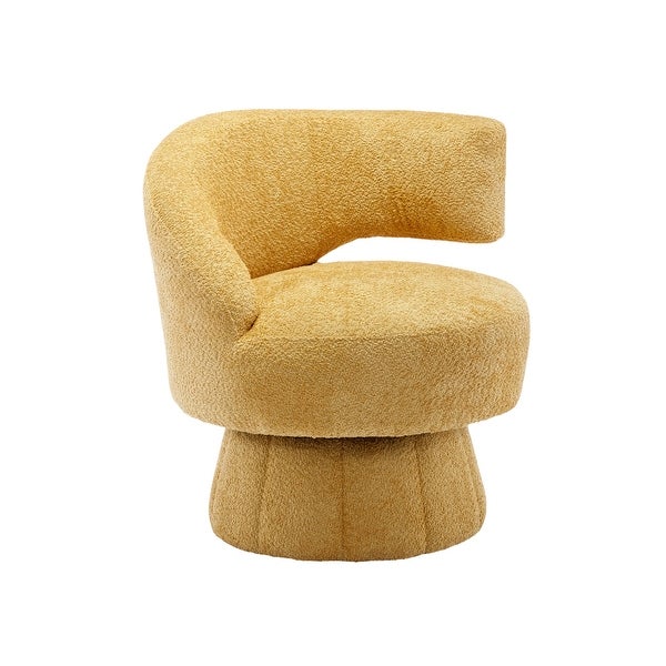 360 Degree Swivel Barrel Accent Chair， Unique Design Chenille Chair， Lazy Single Sofa for Living Room